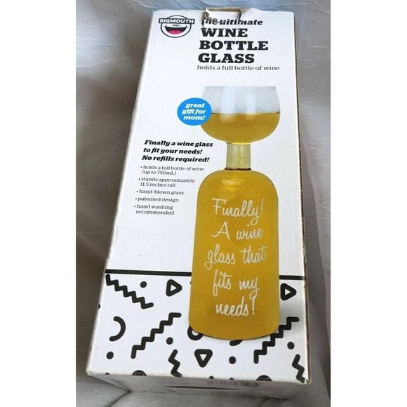 NIB Big Wine Bottle Glass Mouth Whole Drink Novelty Mom Gag Gift Ultimate 750 ML - Picture 7 of 10